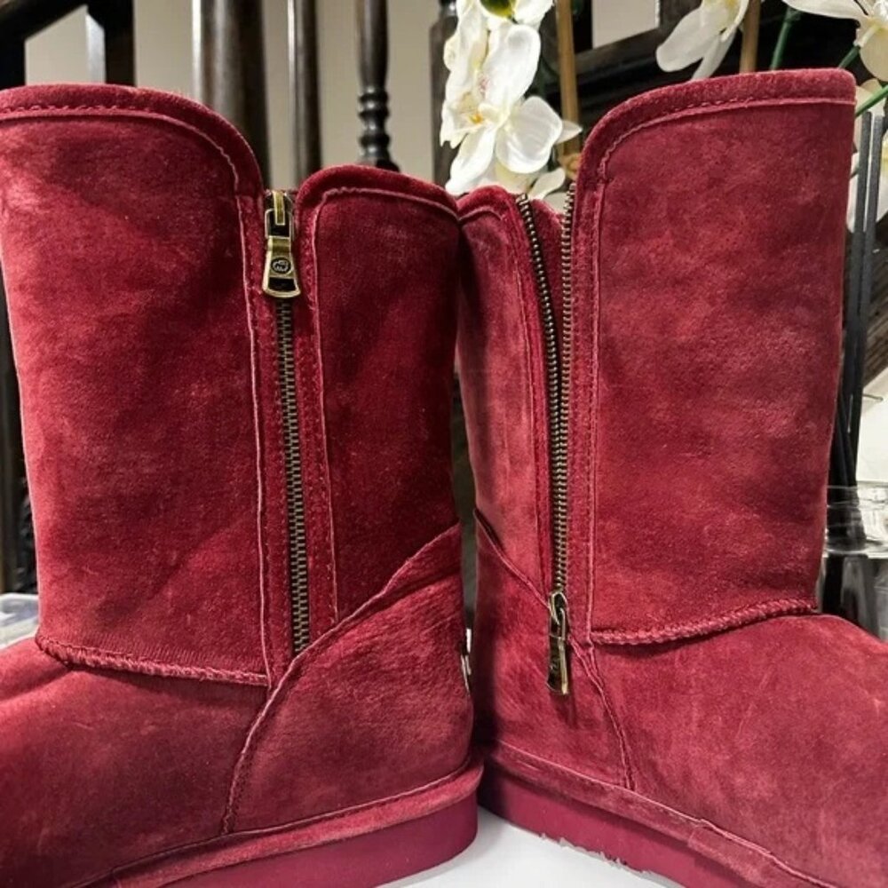 Lamo Luna Boots Women's Red Burgundy Mid Calf Faux Fur - Picture 10 of 12